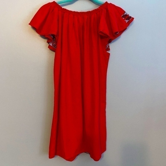 EUC Piper by Townsen Red Embroidered Off Shoulder Boho Dress Size Medium - Picture 7 of 8